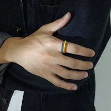 Stylish Pride Rainbow Titanium Steel Unisex Ring with vibrant color design and geometric pattern