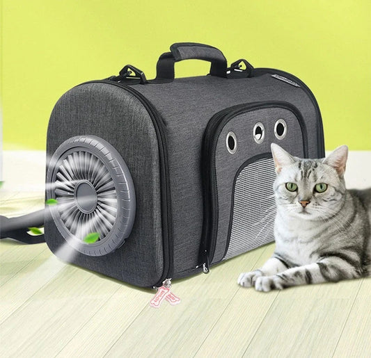 Space Cat Bag with mesh ventilation and silent fan for pet travel