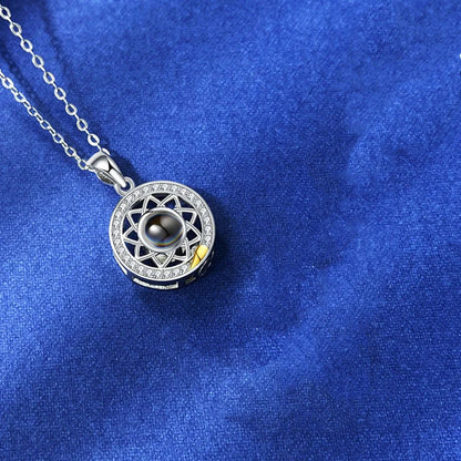 Sun and Moon Couple Necklaces with 100 Languages I Love You Projection in silver and gold