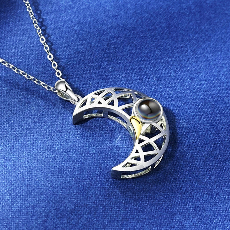 Sun and Moon Couple Necklaces with 100 Languages I Love You Projection in silver and gold