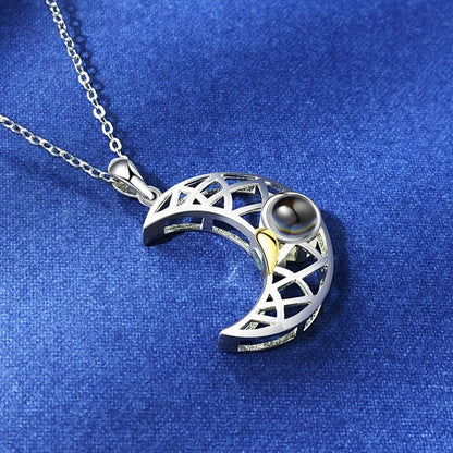 Sun and Moon Couple Necklaces with 100 Languages I Love You Projection in silver and gold