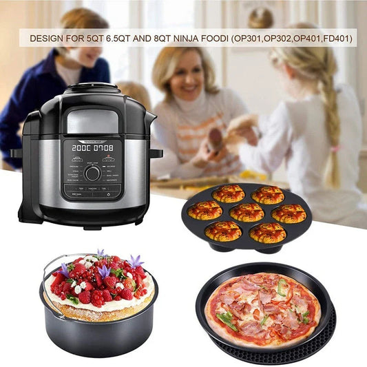 Premium 7-piece air fryer accessory set including silicone bakeware and grilling tools for versatile air frying