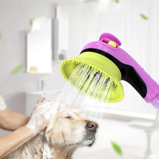 Pet shower kit with massage brush for cats and dogs in various colours