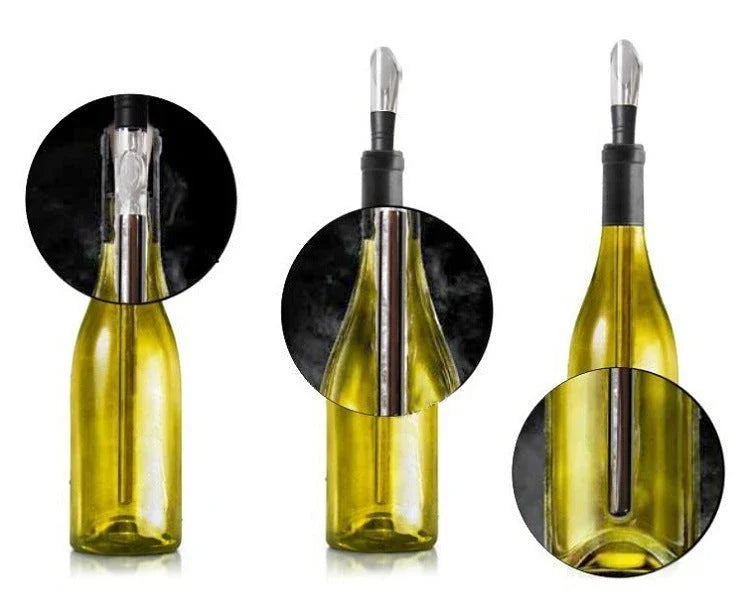 Premium stainless steel wine chiller with sleek design, keeps wine at optimal temperature for up to 45 minutes