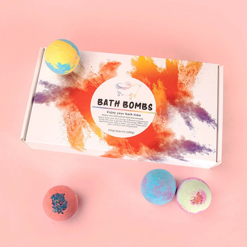 14-piece explosive salt ball gift box with varied fragrances for relaxing baths