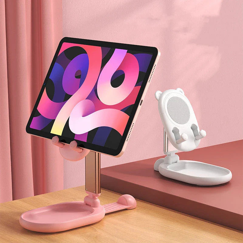 Premium Adjustable Desk Phone Stand with Mirror for iPhones and Tablets - Holds Devices up to 12.9 Inches, Adjustable Angle, Integrated Mirror