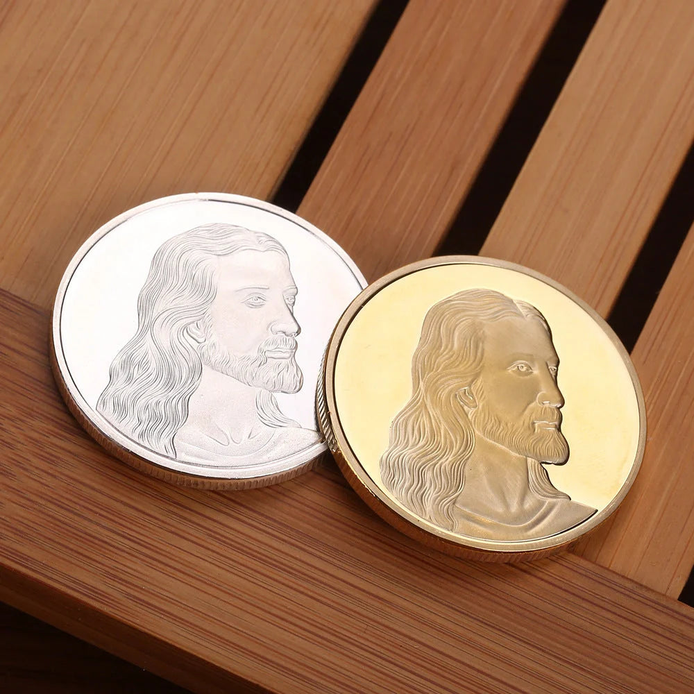 Jesus Commemorative Coin in gold and silver finishes, a symbol of faith and devotion