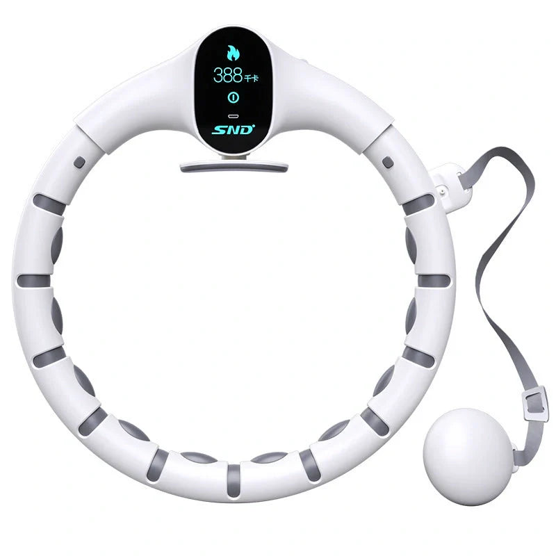 Adjustable fitness hoop in white with smart counting feature for waist slimming