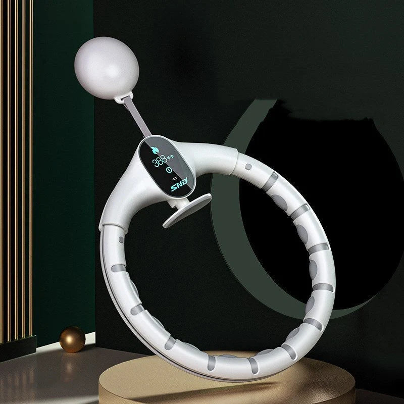 Adjustable fitness hoop in white with smart counting feature for waist slimming
