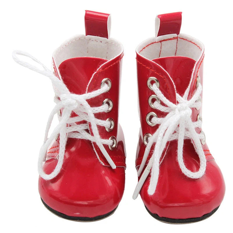 18-inch doll lace-up boots in PU leather, available in five colours