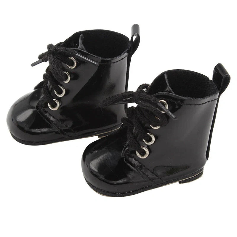18-inch doll lace-up boots in PU leather, available in five colours
