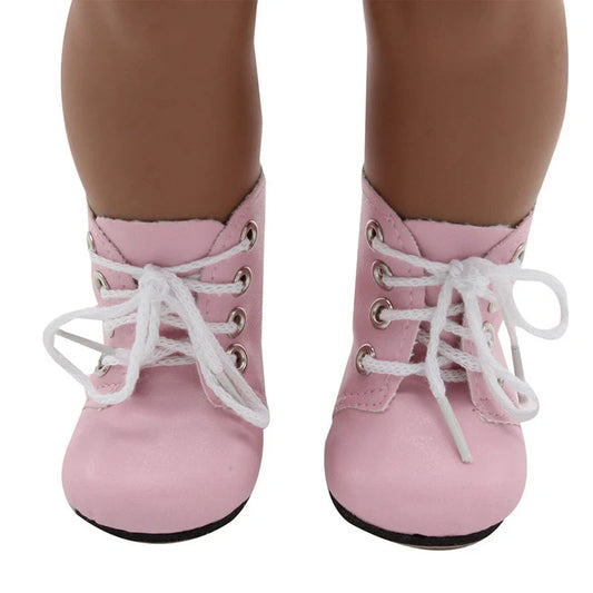 18-inch doll lace-up boots in PU leather, available in five colours
