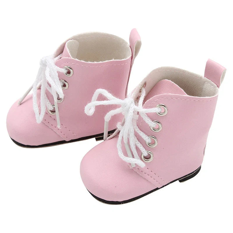 18-inch doll lace-up boots in PU leather, available in five colours