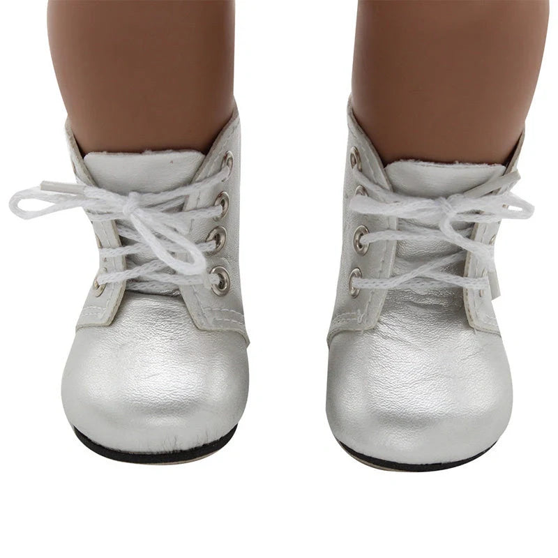 18-inch doll lace-up boots in PU leather, available in five colours