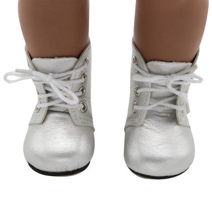 18-inch doll lace-up boots in PU leather, available in five colours