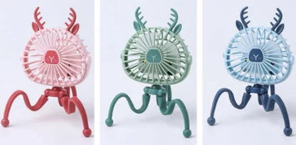 Portable USB Rechargeable Stroller Fan with Adorable Animal Design for Keeping Baby Cool and Comfortable