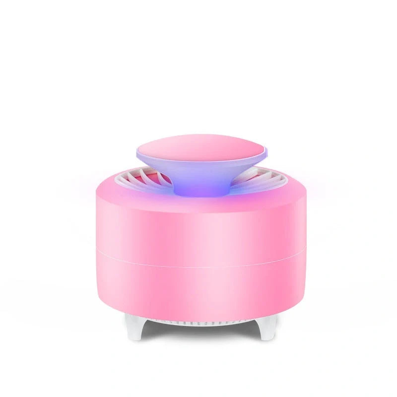 USB Electronic LED Mosquito Repellent Lamp in black and white, featuring escape-proof cage and removable tray