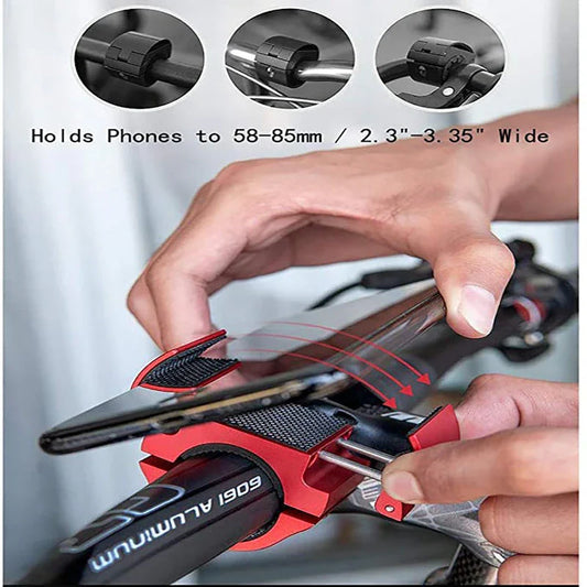 Robust folding bicycle phone holder made of aluminium alloy with shock-absorbing silicone pads for secure and hands-free cycling in the UK