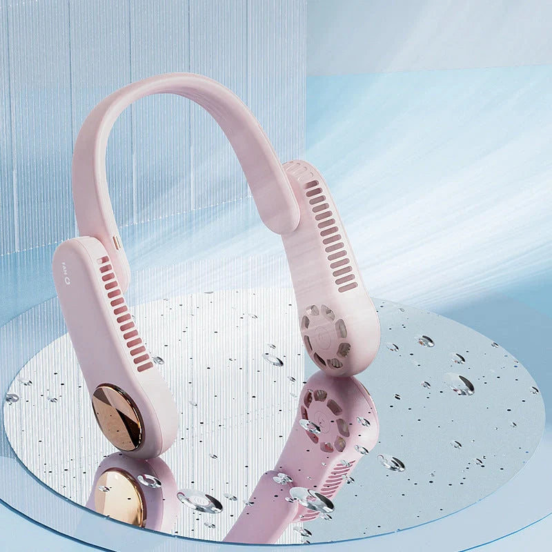 Mini Personal Hanging Neck Fan with USB rechargeable feature and 360-degree rotation