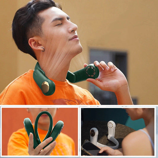 Mini Personal Hanging Neck Fan with USB rechargeable feature and 360-degree rotation