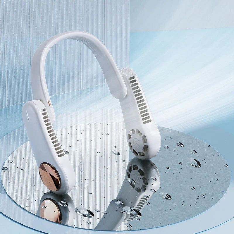 Mini Personal Hanging Neck Fan with USB rechargeable feature and 360-degree rotation