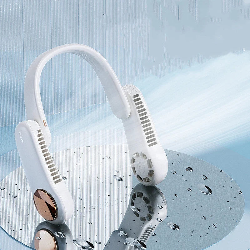 Mini Personal Hanging Neck Fan with USB rechargeable feature and 360-degree rotation