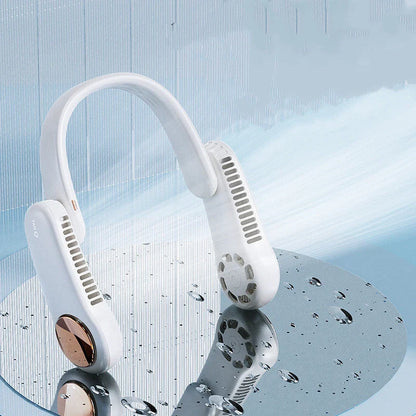 Mini Personal Hanging Neck Fan with USB rechargeable feature and 360-degree rotation