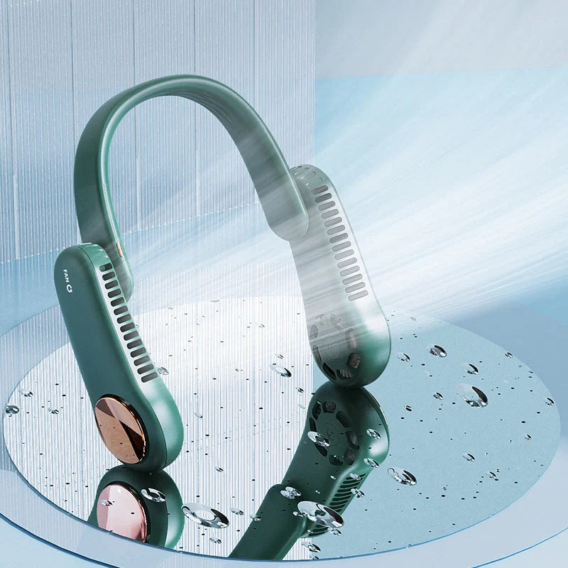 Mini Personal Hanging Neck Fan with USB rechargeable feature and 360-degree rotation