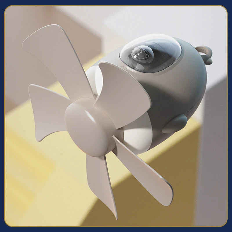 Compact aeroplane-inspired ceiling fan with adjustable night light for child's bedroom