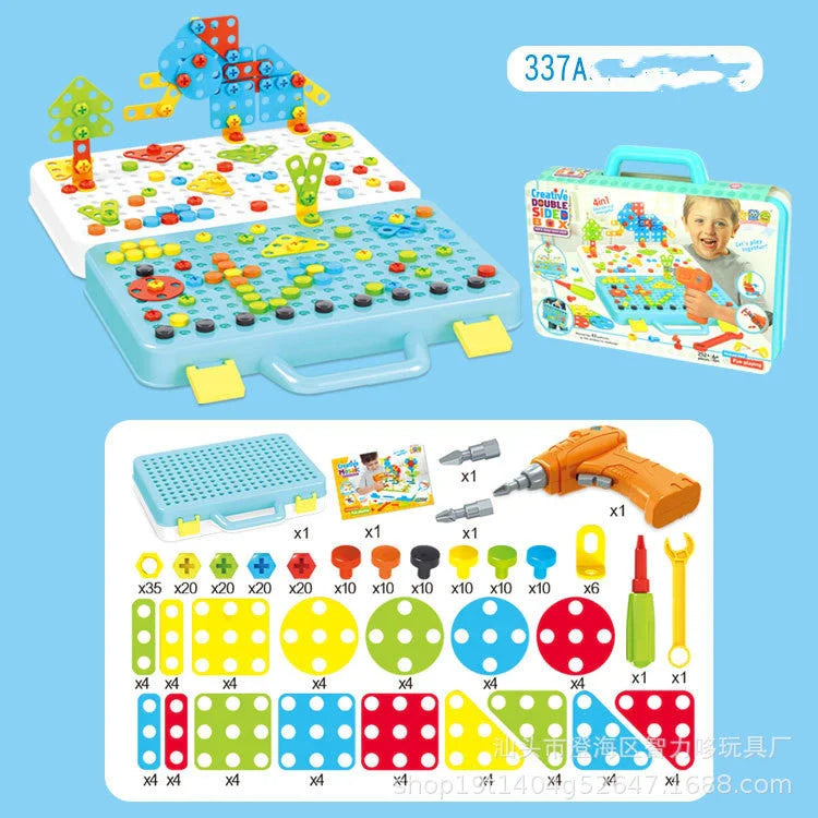 Educational building kit with safe plastic power drill for children aged 3+