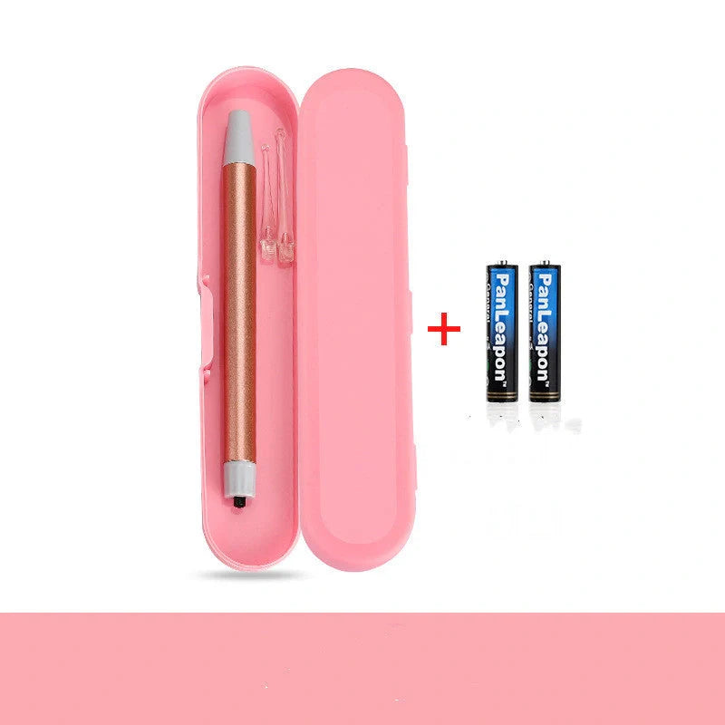 LED Light Ear Wax Removal Tool with magnifying glass and soft spoon head in blue, rose gold, and pink