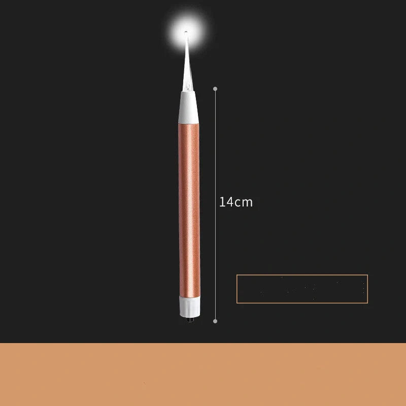LED Light Ear Wax Removal Tool with magnifying glass and soft spoon head in blue, rose gold, and pink