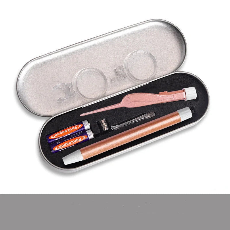 LED Light Ear Wax Removal Tool with magnifying glass and soft spoon head in blue, rose gold, and pink