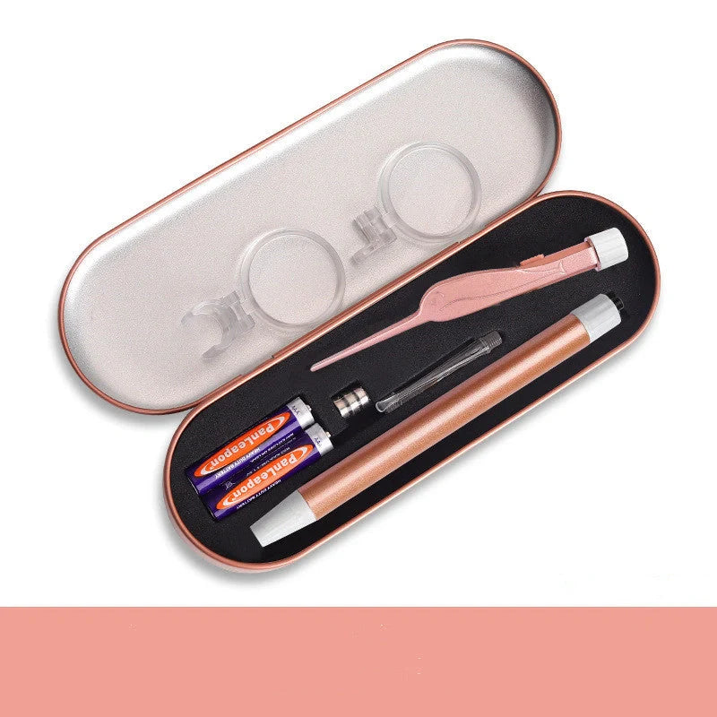 LED Light Ear Wax Removal Tool with magnifying glass and soft spoon head in blue, rose gold, and pink