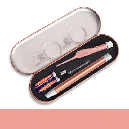 LED Light Ear Wax Removal Tool with magnifying glass and soft spoon head in blue, rose gold, and pink