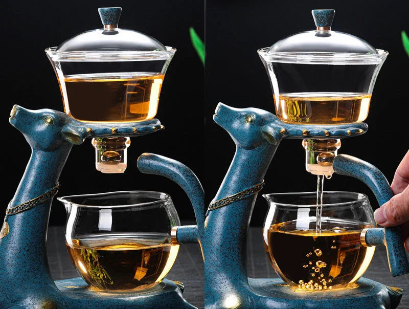 Creative Deer Glass Teapot with heat-resistant infuser for Turkish tea, 300 ml capacity