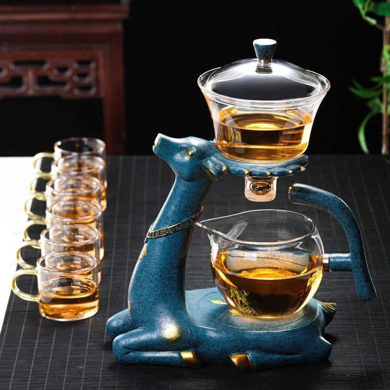 Creative Deer Glass Teapot with heat-resistant infuser for Turkish tea, 300 ml capacity