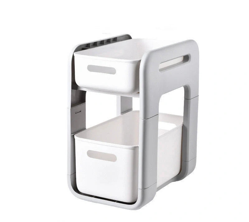 White 2-tier kitchen storage rack with pull-out drawers for easy organisation