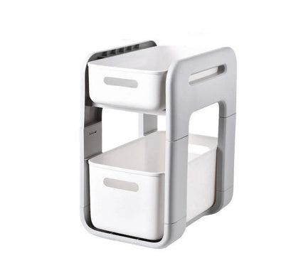 White 2-tier kitchen storage rack with pull-out drawers for easy organisation