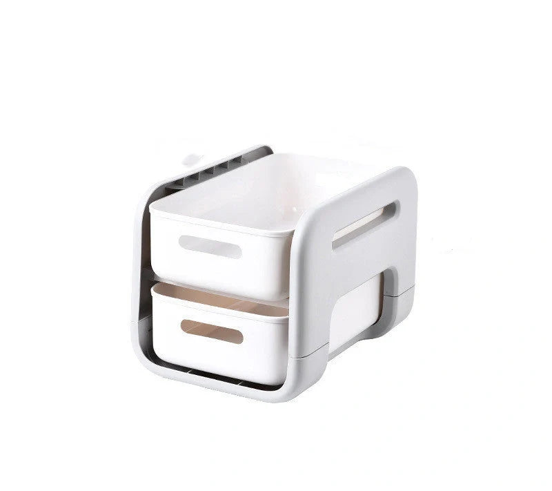 White 2-tier kitchen storage rack with pull-out drawers for easy organisation