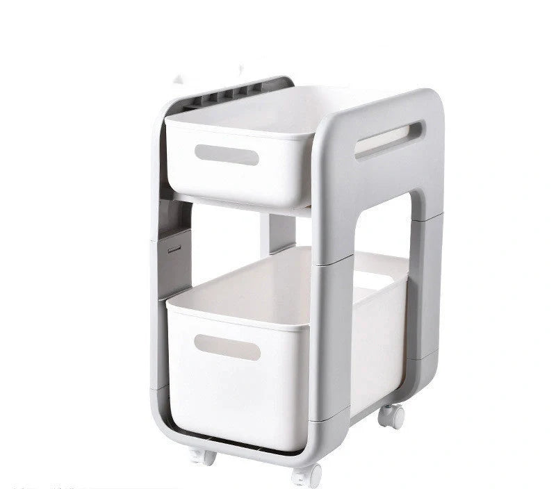 White 2-tier kitchen storage rack with pull-out drawers for easy organisation
