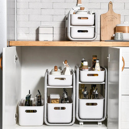 White 2-tier kitchen storage rack with pull-out drawers for easy organisation