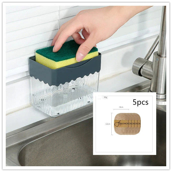 Sleek 2-in-1 soap dispenser and sponge caddy with push-button operation, modern design, and large 380ml capacity