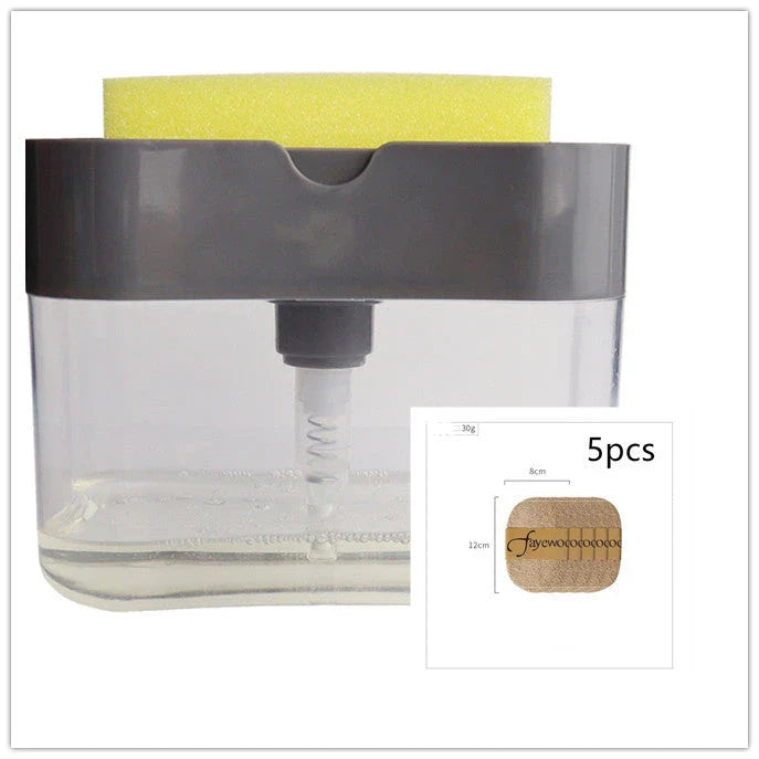 Sleek 2-in-1 soap dispenser and sponge caddy with push-button operation, modern design, and large 380ml capacity