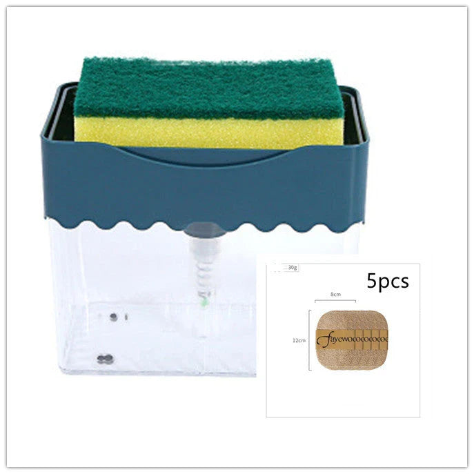 Sleek 2-in-1 soap dispenser and sponge caddy with push-button operation, modern design, and large 380ml capacity