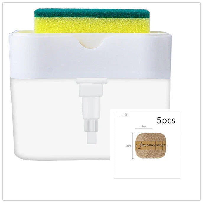 Sleek 2-in-1 soap dispenser and sponge caddy with push-button operation, modern design, and large 380ml capacity
