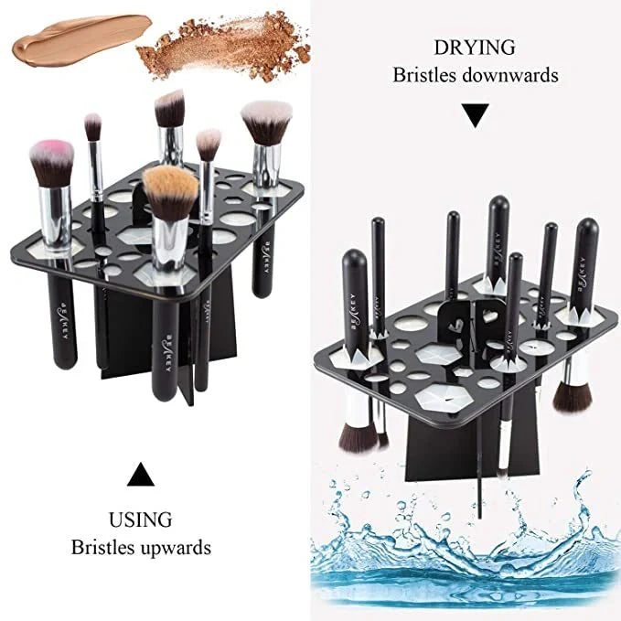 14-hole makeup brush holder in various colours for organising and drying brushes