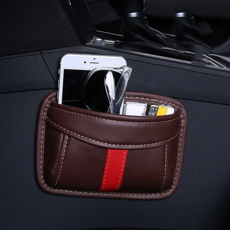 Adhesive car seat storage bag in various colours for secure item organisation