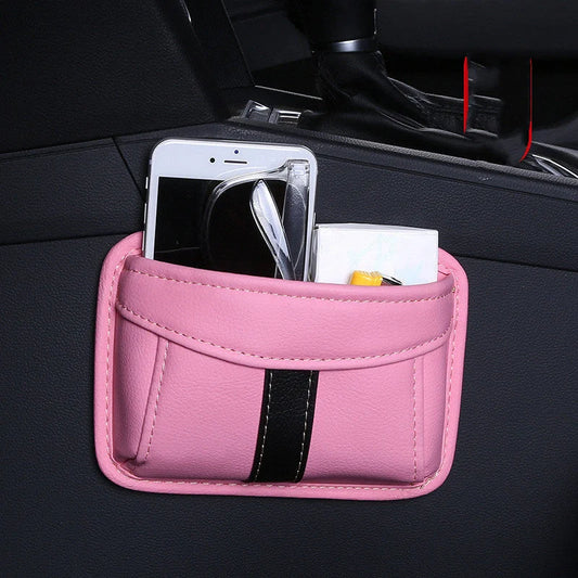 Adhesive car seat storage bag in various colours for secure item organisation