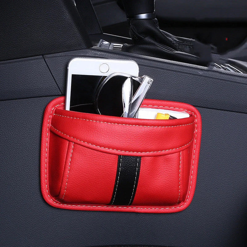 Adhesive car seat storage bag in various colours for secure item organisation